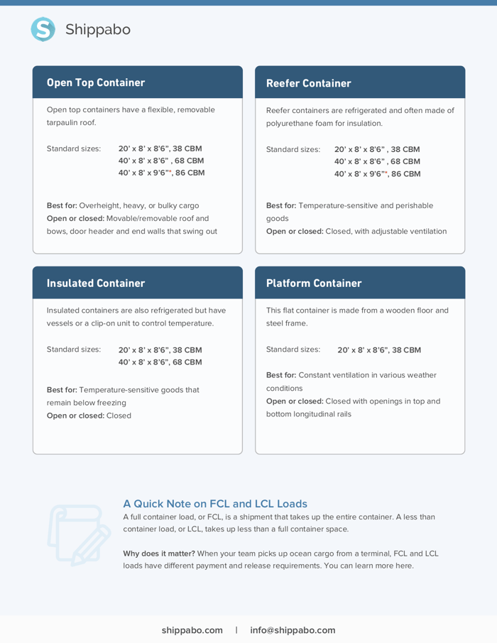 Ocean shipping container dimensions